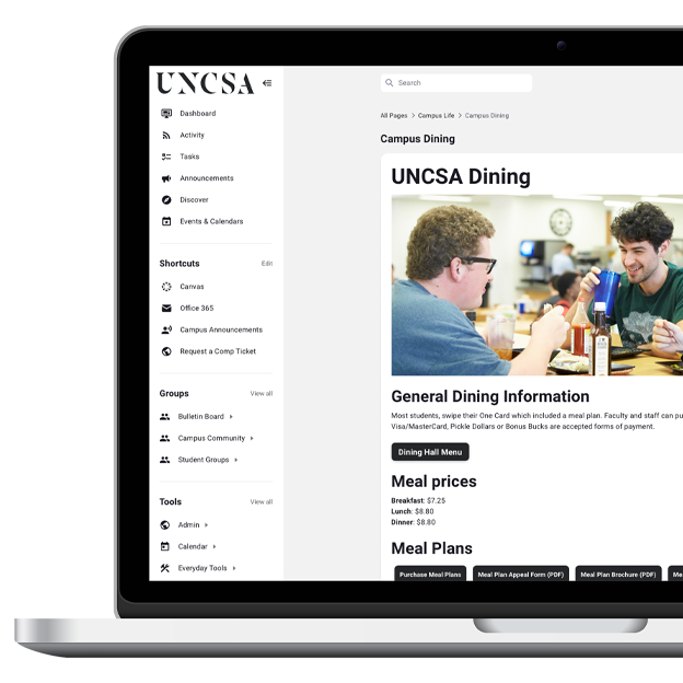 UNCSA Campus portal on a computer