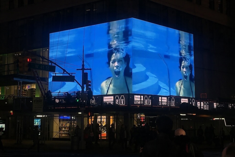 “I Scream, Therefore I Exist,” video installation billboard at 10 Times Square, 2019