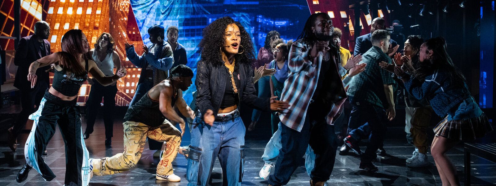 Maleah Joi Moon, center, as Ali, singing Alicia Keys’s “Empire State of Mind” in the musical “Hell’s Kitchen” at the Public Theater in Manhattan. / Photo:  Sara Krulwich/The New York Times